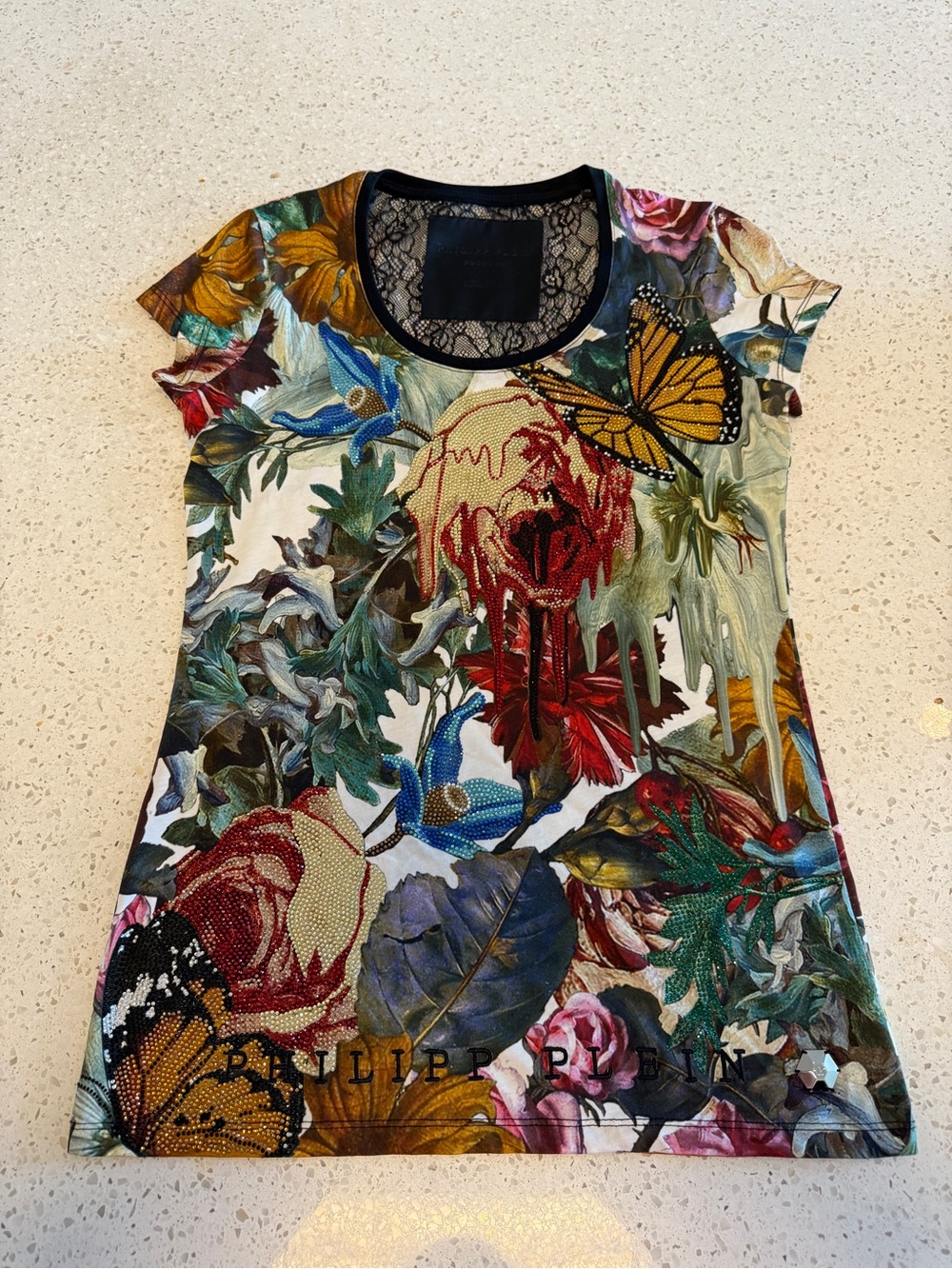 Philipp Plein Multicolor Floral & Butterfly Short Sleeve Tee